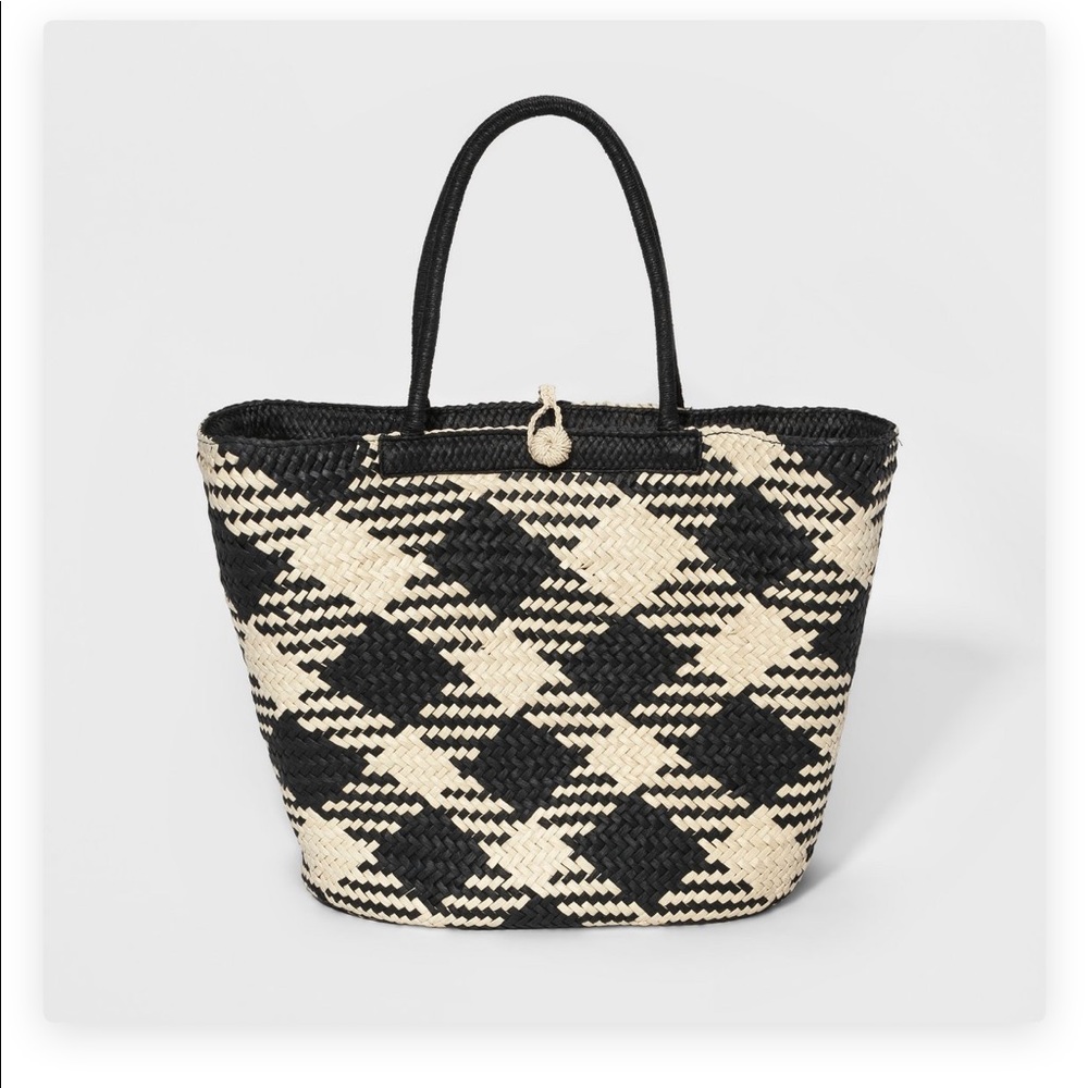 NWT A NEW DAY plaid straw tote handbag